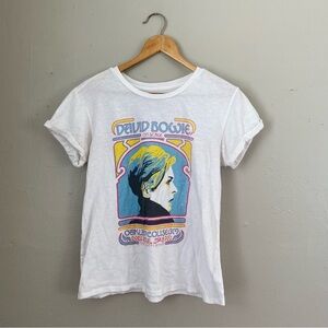 David Bowie Lucky Brand White Graphic Roll Sleeve Band T-shirt Size Medium